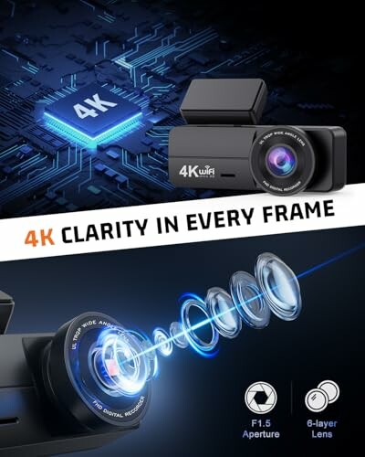 4K dash cam with advanced lens and clarity features.