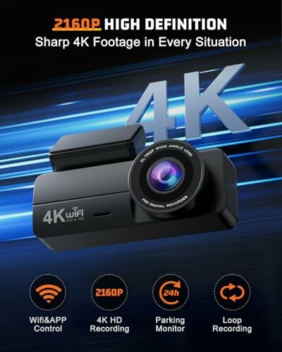 4K dashcam with features like WiFi and 2160p resolution.