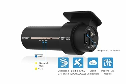 BlackVue Cloud 4K UHD dashcam with connectivity features.