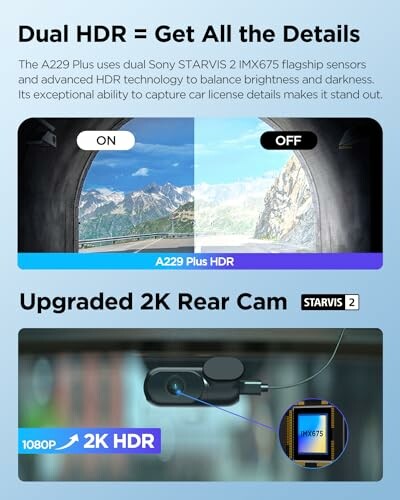 Comparison of dual HDR on and off with upgraded 2K rear cam.