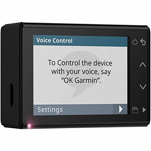 Garmin device screen with voice control instructions.