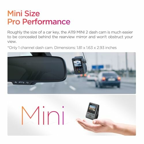 Mini dash cam with car and road in background