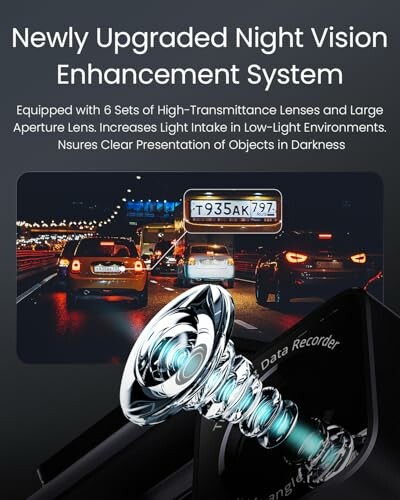 Night vision system with car and lens illustration.