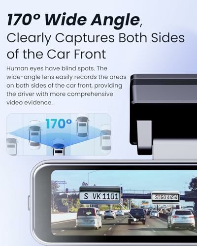 Wide-angle dashcam displaying both sides of the car front.